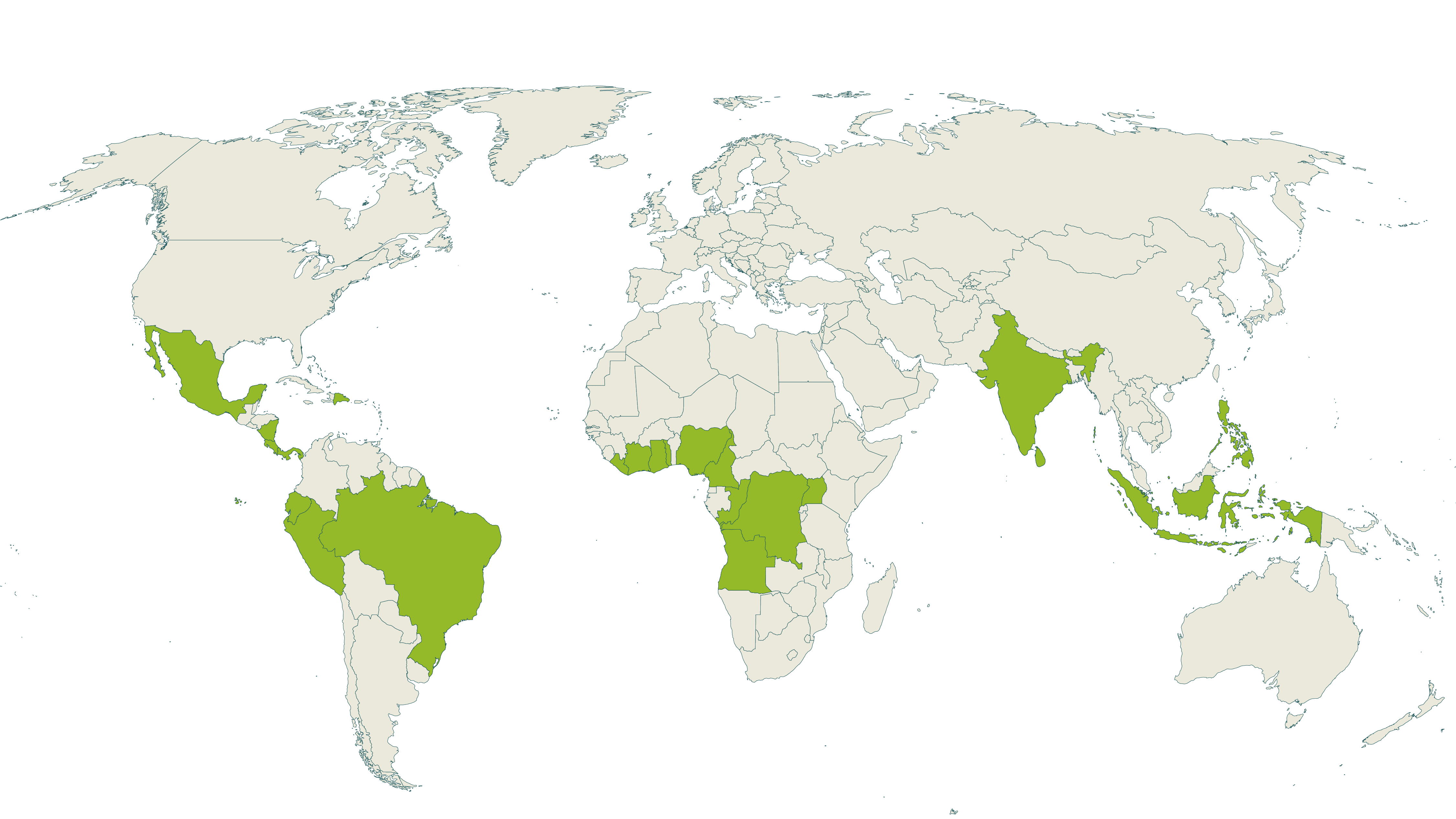 Map of current Rainforest Alliance certified cocoa farms